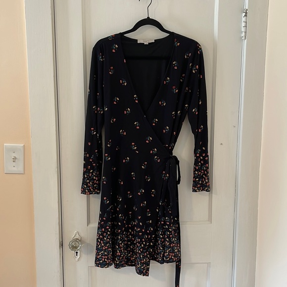 LOFT Dresses & Skirts - Women's Black Floral Wrap Dress